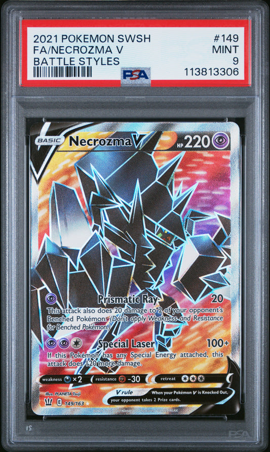 FA/NECROZMA V 149/163 Common POKEMON SWORD & SHIELD BATTLE STYLES BATTLE STYLES PSA9 MINT 9 PSA population 38 <a href=https://www.psacard.com/cert/113813306/psa>https://www.psacard.com/cert/113813306/psa</a>
