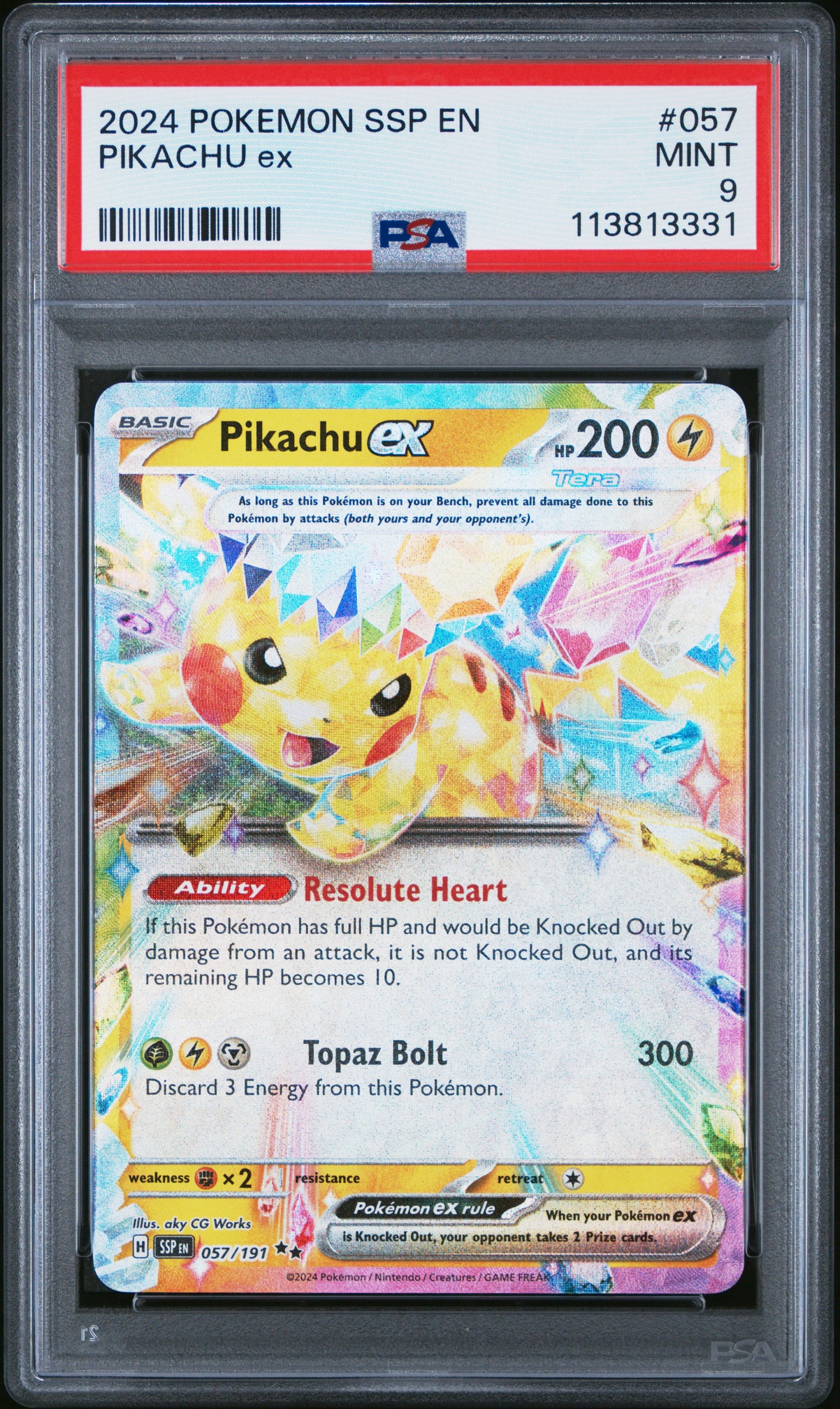 PIKACHU EX 57/191 Common POKEMON SSP EN-SURGING SPARKS PSA9 MINT 9 PSA population 4963 <a href=https://www.psacard.com/cert/113813331/psa>https://www.psacard.com/cert/113813331/psa</a>