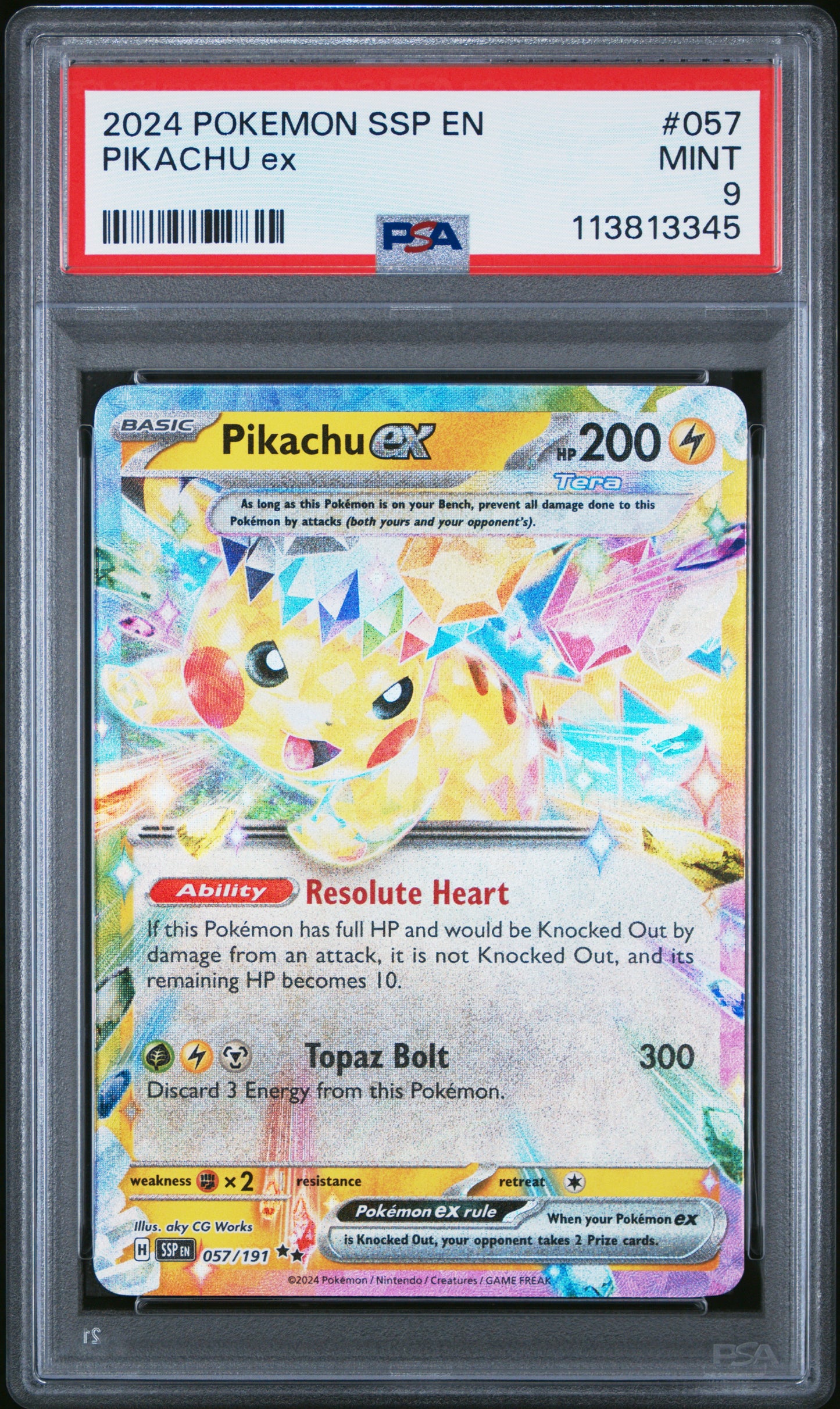 PIKACHU EX 57/191 Common POKEMON SSP EN-SURGING SPARKS PSA9 MINT 9 PSA population 4963 <a href=https://www.psacard.com/cert/113813345/psa>https://www.psacard.com/cert/113813345/psa</a>
