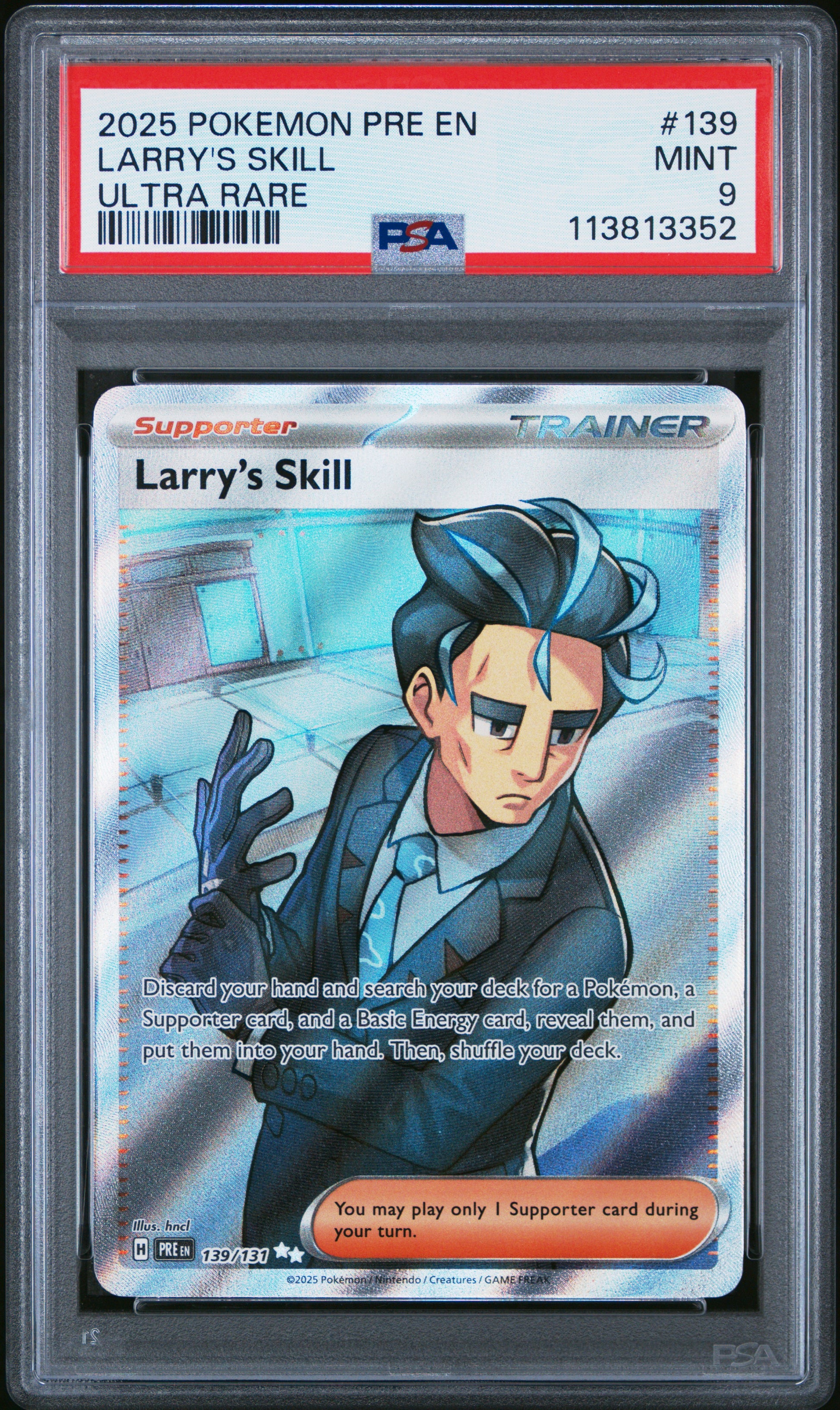 LARRY'S SKILL 139/131 Common POKEMON PRE EN-PRISMATIC EVOLUTIONS ULTRA RARE PSA9 MINT 9 PSA population 145 <a href=https://www.psacard.com/cert/113813352/psa>https://www.psacard.com/cert/113813352/psa</a>
