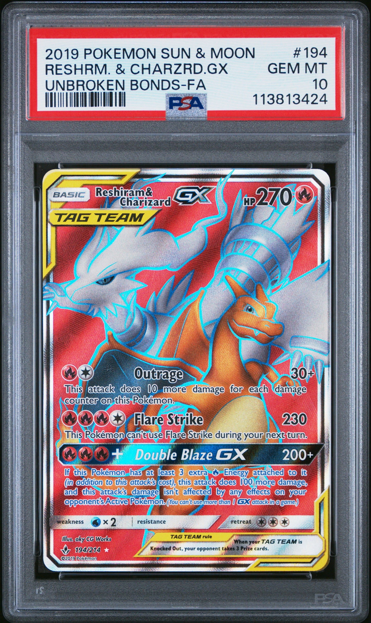 RESHRM. & CHARZRD.GX 194/214 Common POKEMON SUN & MOON UNBROKEN BONDS UNBROKEN BONDS-FA PSA10 GEM MT 10 PSA population 1302 <a href=https://www.psacard.com/cert/113813424/psa>https://www.psacard.com/cert/113813424/psa</a>