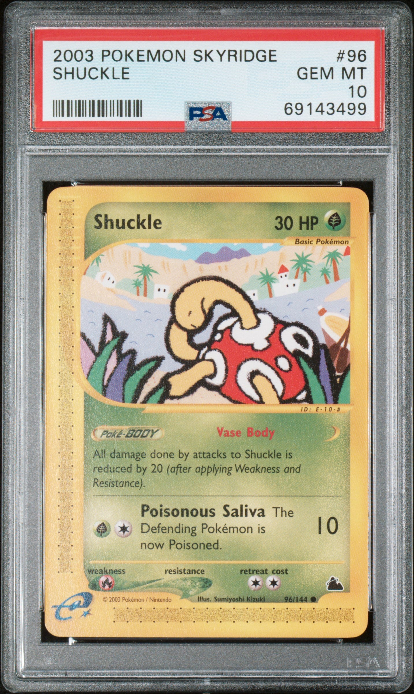 SHUCKLE 96/144 Common POKEMON SKYRIDGE PSA10 GEM MT 10 PSA population 33 <a href=https://www.psacard.com/cert/69143499/psa>https://www.psacard.com/cert/69143499/psa</a>
