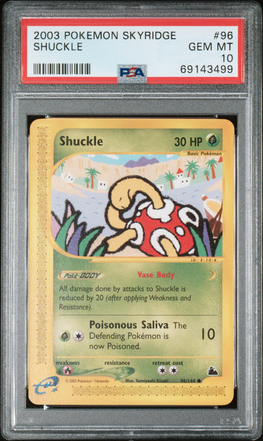 SHUCKLE 96/144 Common POKEMON SKYRIDGE PSA10 GEM MT 10 PSA population 33 <a href=https://www.psacard.com/cert/69143499/psa>https://www.psacard.com/cert/69143499/psa</a>