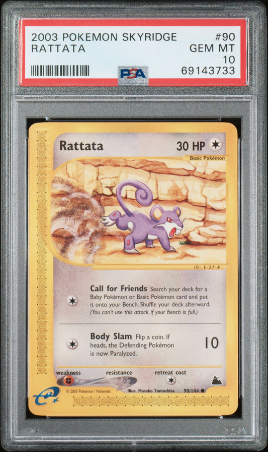 RATTATA 90/144 Common POKEMON SKYRIDGE PSA10 GEM MT 10 PSA population 47 <a href=https://www.psacard.com/cert/69143733/psa>https://www.psacard.com/cert/69143733/psa</a>