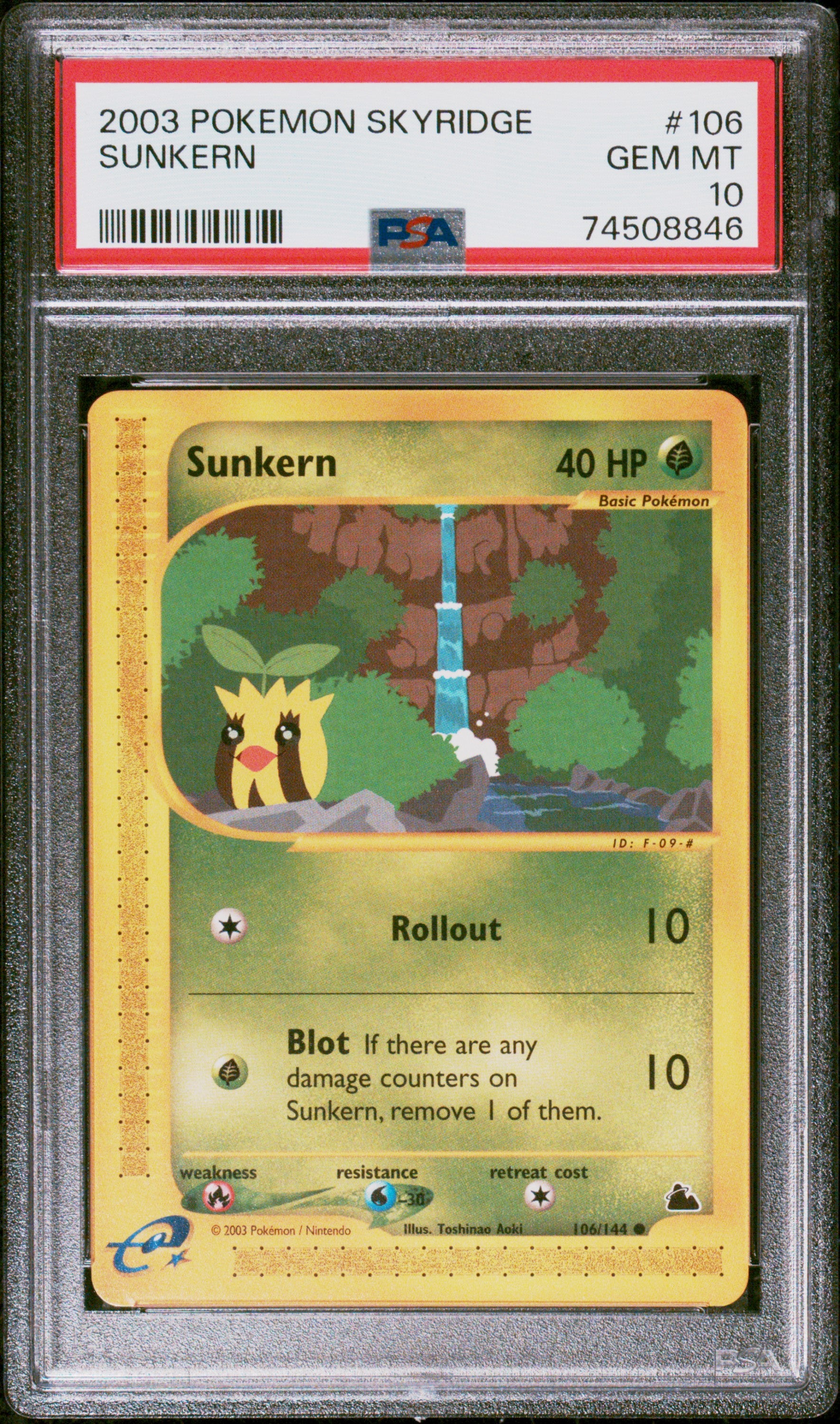 SUNKERN 106/144 Common POKEMON SKYRIDGE PSA10 GEM MT 10 PSA population 41 <a href=https://www.psacard.com/cert/74508846/psa>https://www.psacard.com/cert/74508846/psa</a>