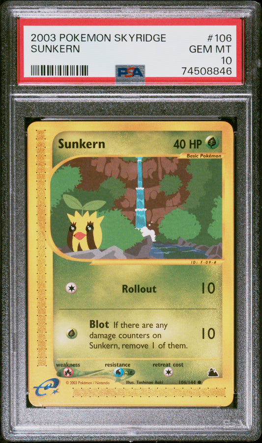 SUNKERN 106/144 Common POKEMON SKYRIDGE PSA10 GEM MT 10 PSA population 41 <a href=https://www.psacard.com/cert/74508846/psa>https://www.psacard.com/cert/74508846/psa</a>