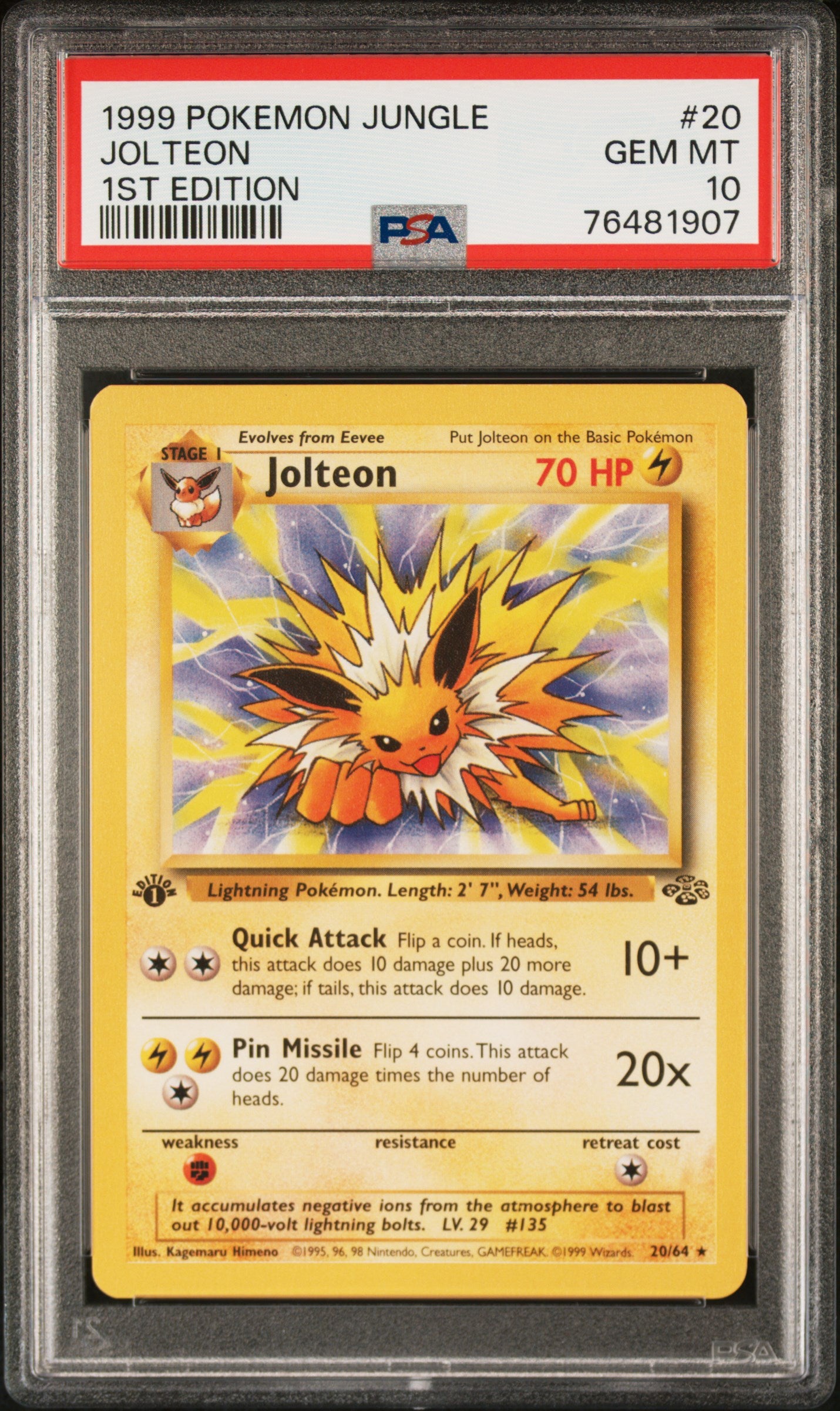 JOLTEON 20/64 [1st Edition] POKEMON JUNGLE 1ST EDITION PSA10 GEM MT 10 PSA population 372 <a href=https://www.psacard.com/cert/76481907/psa>https://www.psacard.com/cert/76481907/psa</a>