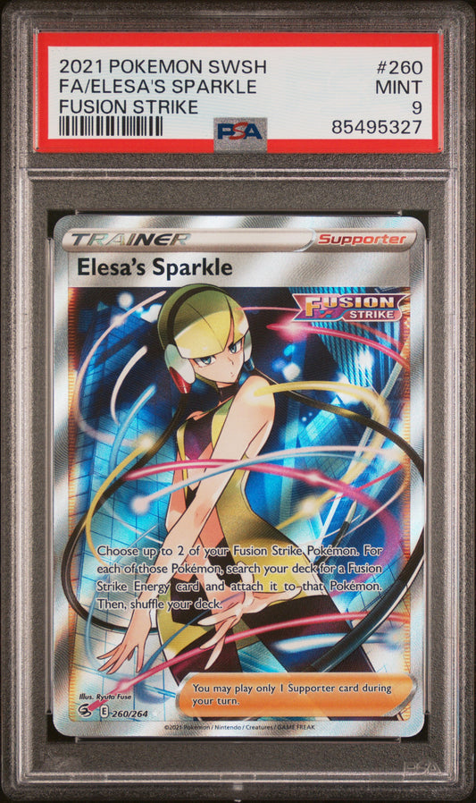 FA/ELESA'S SPARKLE 260/264 Common POKEMON SWORD & SHIELD FUSION STRIKE FUSION STRIKE PSA9 MINT 9 PSA population 479 <a href=https://www.psacard.com/cert/85495327/psa>https://www.psacard.com/cert/85495327/psa</a>