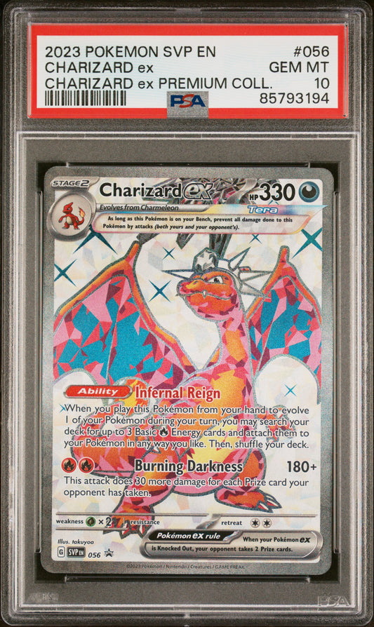 CHARIZARD EX 56/SVP Common POKEMON SVP EN-SV BLACK STAR PROMO CHARIZARD EX PREMIUM COLL. PSA10 GEM MT 10 PSA population 6375 <a href=https://www.psacard.com/cert/85793194/psa>https://www.psacard.com/cert/85793194/psa</a>