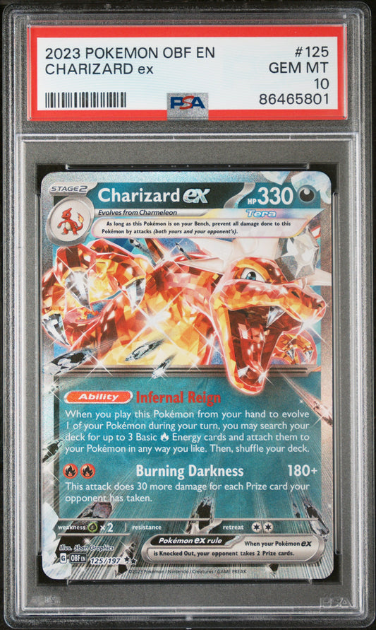 CHARIZARD EX 125/197 Common POKEMON OBF EN-OBSIDIAN FLAMES PSA10 GEM MT 10 PSA population 2532 <a href=https://www.psacard.com/cert/86465801/psa>https://www.psacard.com/cert/86465801/psa</a>