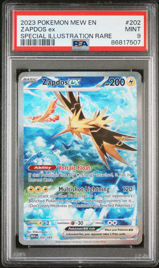 ZAPDOS EX 202/165 Common POKEMON MEW EN-151 SPECIAL ILLUSTRATION RARE PSA9 MINT 9 PSA population 16158 <a href=https://www.psacard.com/cert/86817507/psa>https://www.psacard.com/cert/86817507/psa</a>