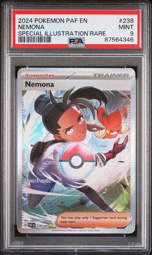 NEMONA 238/91 Common POKEMON PAF EN-PALDEAN FATES SPECIAL ILLUSTRATION RARE PSA9 MINT 9 PSA population 460 <a href=https://www.psacard.com/cert/87564346/psa>https://www.psacard.com/cert/87564346/psa</a>