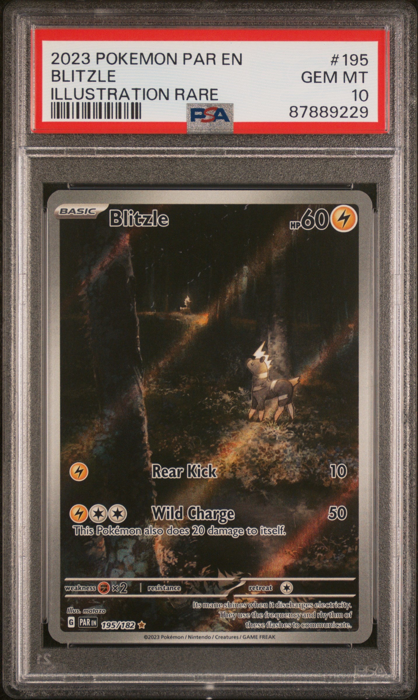 BLITZLE 195/182 Common POKEMON PAR EN-PARADOX RIFT ILLUSTRATION RARE PSA10 GEM MT 10 PSA population 303 <a href=https://www.psacard.com/cert/87889229/psa>https://www.psacard.com/cert/87889229/psa</a>