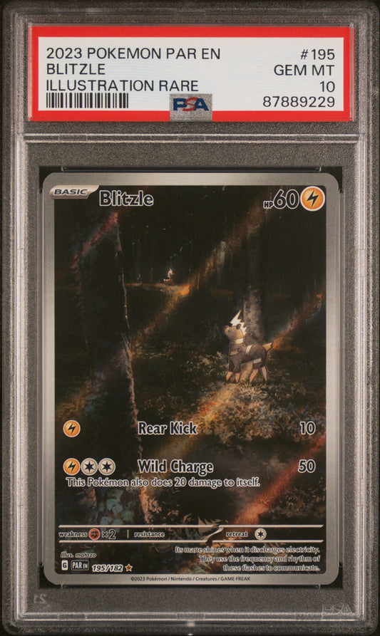BLITZLE 195/182 Common POKEMON PAR EN-PARADOX RIFT ILLUSTRATION RARE PSA10 GEM MT 10 PSA population 303 <a href=https://www.psacard.com/cert/87889229/psa>https://www.psacard.com/cert/87889229/psa</a>