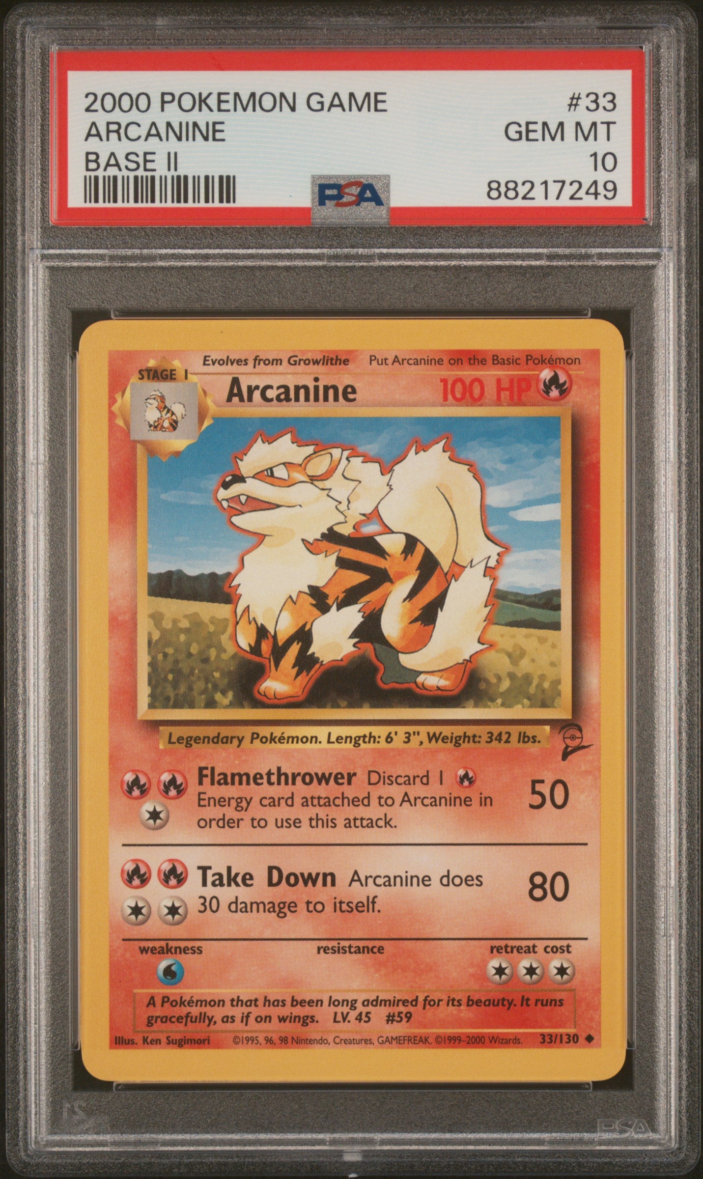 ARCANINE 33/130 Common POKEMON GAME BASE II BASE II PSA10 GEM MT 10 PSA population 59 <a href=https://www.psacard.com/cert/88217249/psa>https://www.psacard.com/cert/88217249/psa</a>
