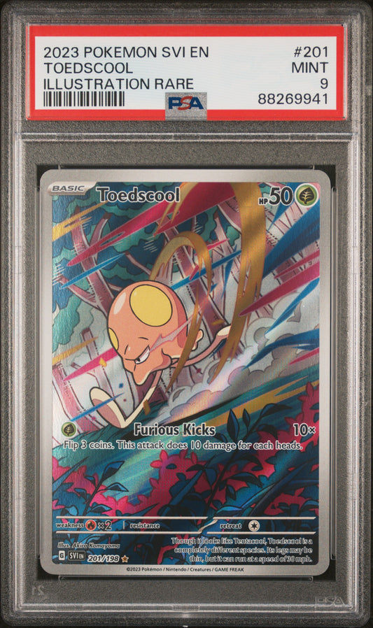 TOEDSCOOL 201/198 Common POKEMON SVI EN-SCARLET & VIOLET ILLUSTRATION RARE PSA9 MINT 9 PSA population 473 <a href=https://www.psacard.com/cert/88269941/psa>https://www.psacard.com/cert/88269941/psa</a>