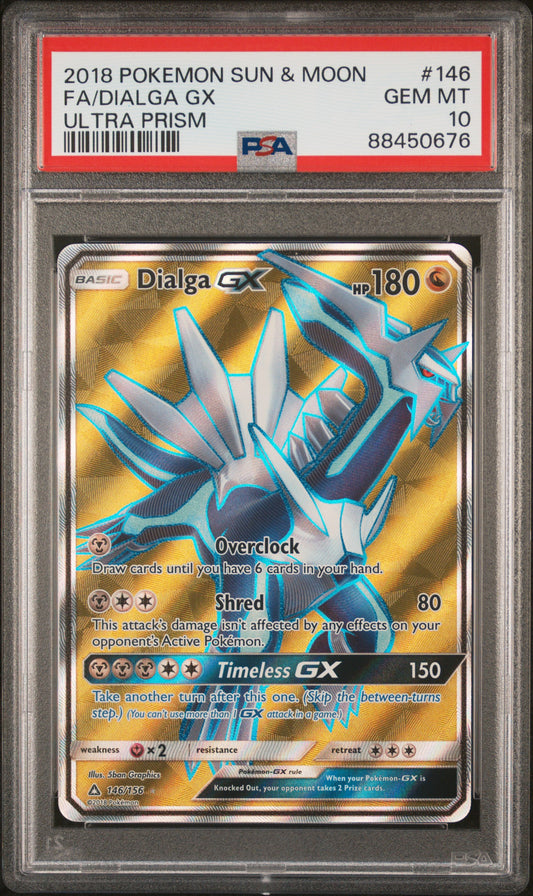 FA/DIALGA GX 146/156 Common POKEMON SUN & MOON ULTRA PRISM ULTRA PRISM PSA10 GEM MT 10 PSA population 132 <a href=https://www.psacard.com/cert/88450676/psa>https://www.psacard.com/cert/88450676/psa</a>