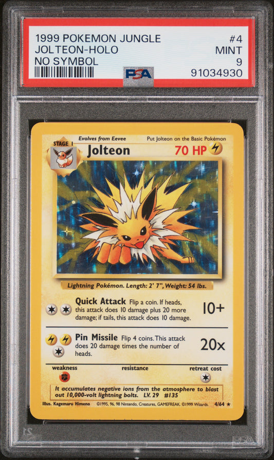 JOLTEON-HOLO 4/64 [No Symbol] POKEMON JUNGLE NO SYMBOL PSA9 MINT 9 PSA population 348 <a href=https://www.psacard.com/cert/91034930/psa>https://www.psacard.com/cert/91034930/psa</a>