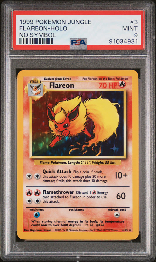 FLAREON-HOLO 3/64 [No Symbol] POKEMON JUNGLE NO SYMBOL PSA9 MINT 9 PSA population 421 <a href=https://www.psacard.com/cert/91034931/psa>https://www.psacard.com/cert/91034931/psa</a>