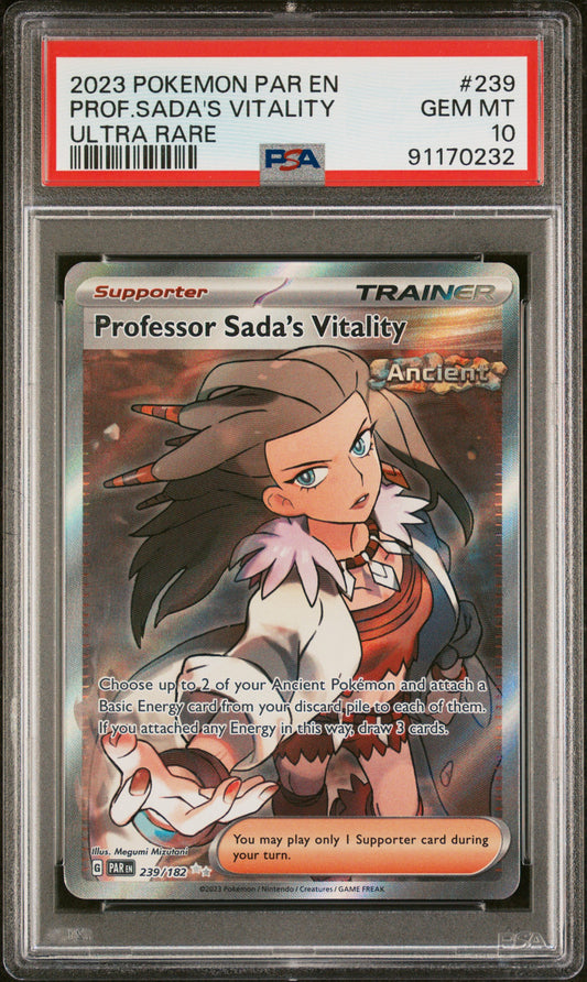 PROF.SADA'S VITALITY 239/182 Common POKEMON PAR EN-PARADOX RIFT ULTRA RARE PSA10 GEM MT 10 PSA population 270 <a href=https://www.psacard.com/cert/91170232/psa>https://www.psacard.com/cert/91170232/psa</a>