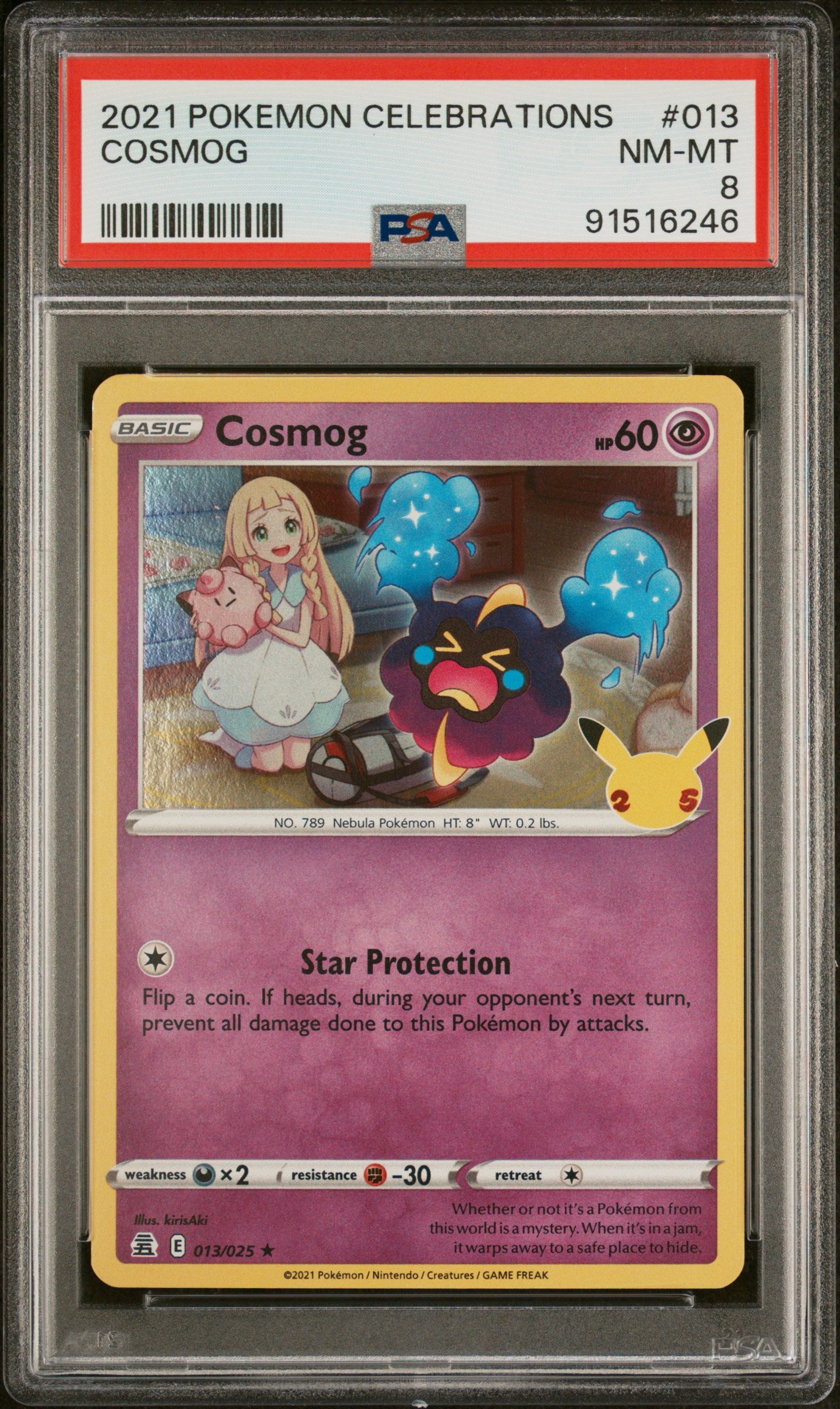 COSMOG 13/25 Common POKEMON CELEBRATIONS PSA8 NM-MT 8 PSA population 146 <a href=https://www.psacard.com/cert/91516246/psa>https://www.psacard.com/cert/91516246/psa</a>
