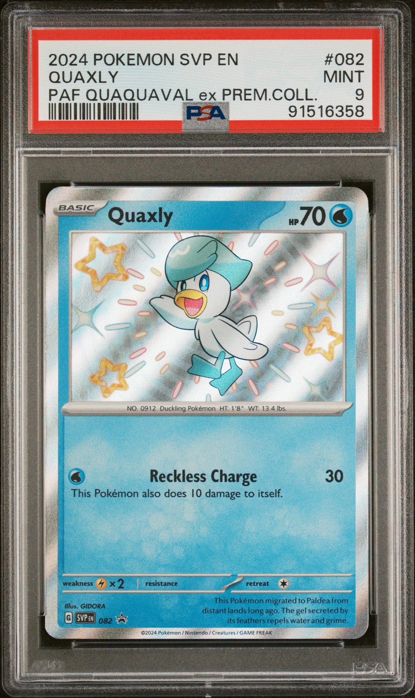 QUAXLY 82/SVP Common POKEMON SVP EN-SV BLACK STAR PROMO PAF QUAQUAVAL EX PREM COLL PSA9 MINT 9 PSA population 53 <a href=https://www.psacard.com/cert/91516358/psa>https://www.psacard.com/cert/91516358/psa</a>