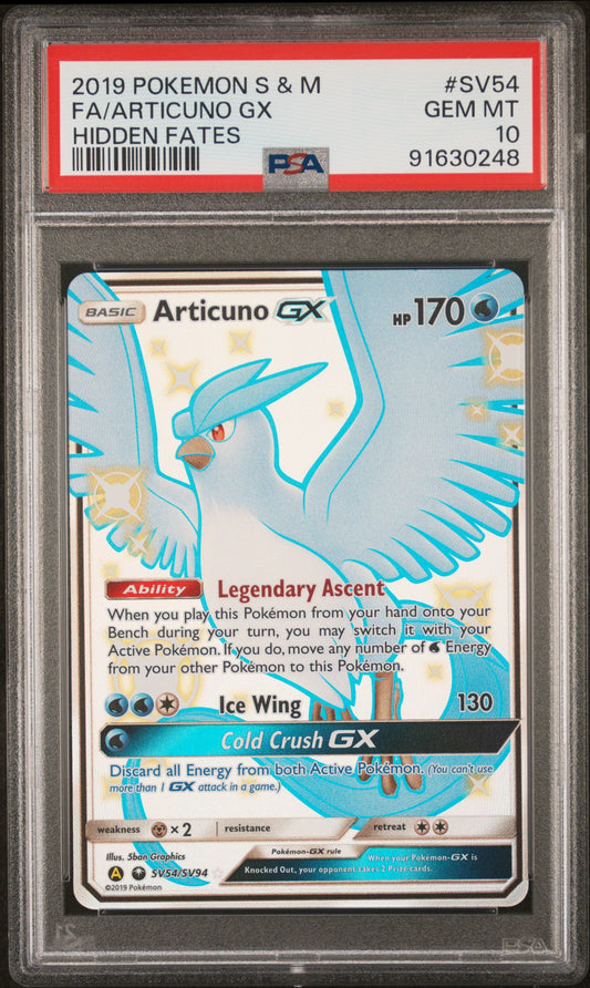 FA/ARTICUNO GX SV54/SV94 Common POKEMON SUN & MOON HIDDEN FATES HIDDEN FATES PSA10 GEM MT 10 PSA population 3610 <a href=https://www.psacard.com/cert/91630248/psa>https://www.psacard.com/cert/91630248/psa</a>