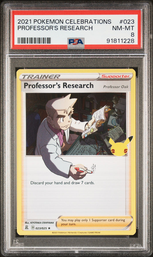 PROFESSOR'S RESEARCH 23/25 Common POKEMON CELEBRATIONS PSA8 NM-MT 8 PSA population 139 <a href=https://www.psacard.com/cert/91811228/psa>https://www.psacard.com/cert/91811228/psa</a>