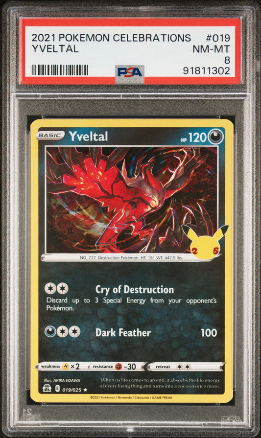 YVELTAL 19/25 Common POKEMON CELEBRATIONS PSA8 NM-MT 8 PSA population 76 <a href=https://www.psacard.com/cert/91811302/psa>https://www.psacard.com/cert/91811302/psa</a>