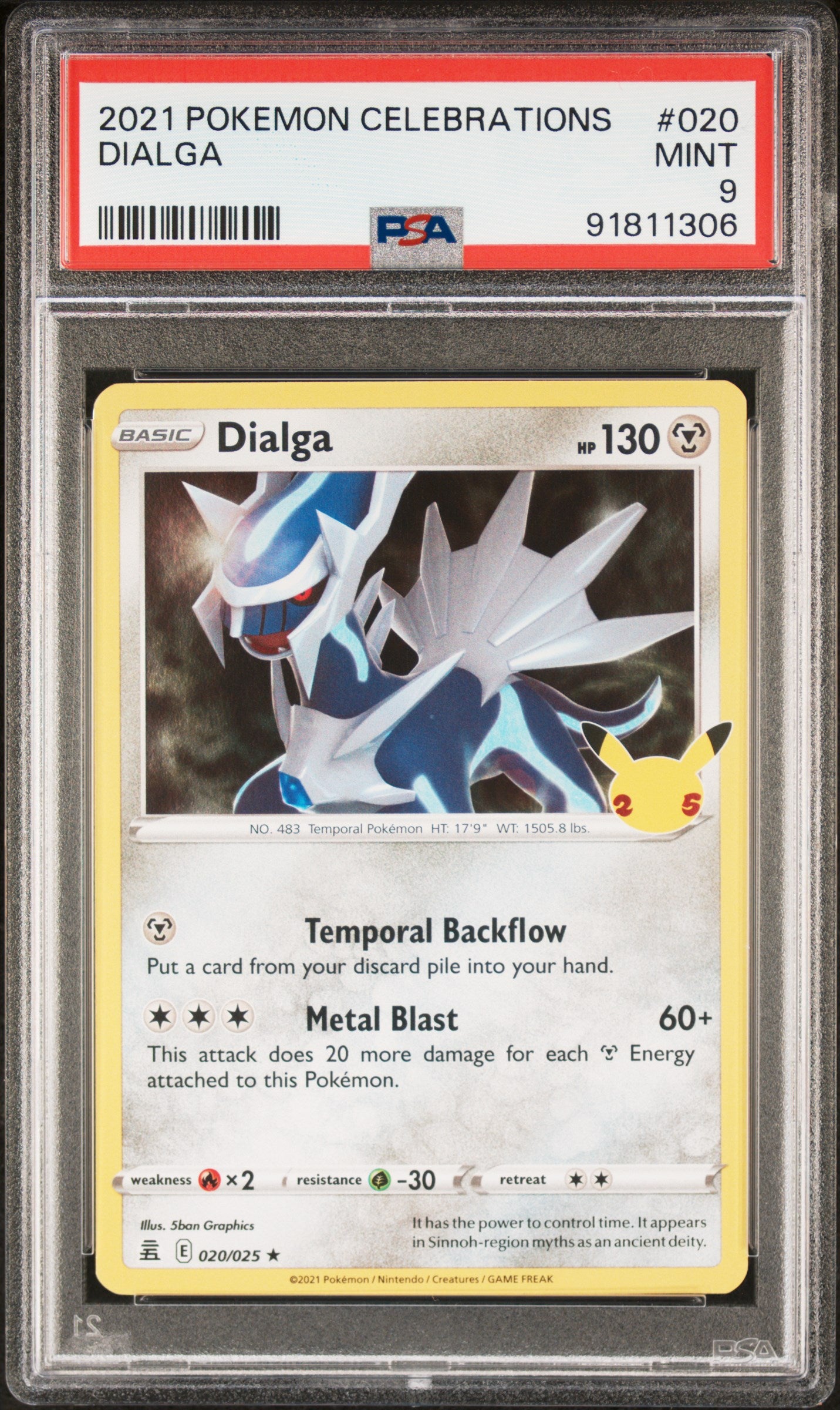 DIALGA 20/25 Common POKEMON CELEBRATIONS PSA9 MINT 9 PSA population 282 <a href=https://www.psacard.com/cert/91811306/psa>https://www.psacard.com/cert/91811306/psa</a>