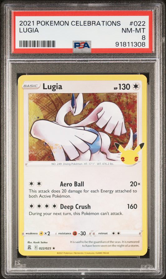 LUGIA 22/25 Common POKEMON CELEBRATIONS PSA8 NM-MT 8 PSA population 310 <a href=https://www.psacard.com/cert/91811308/psa>https://www.psacard.com/cert/91811308/psa</a>