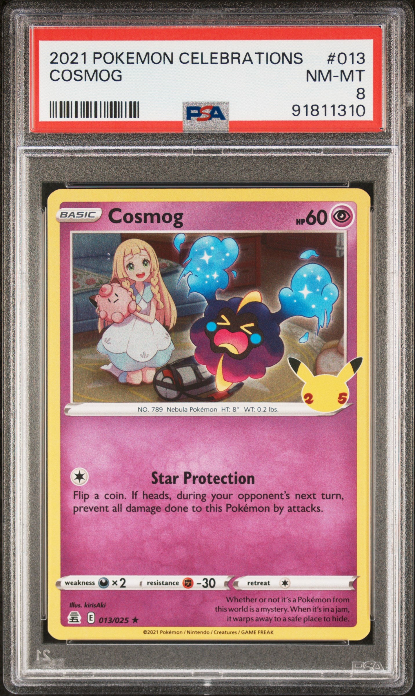COSMOG 13/25 Common POKEMON CELEBRATIONS PSA8 NM-MT 8 PSA population 146 <a href=https://www.psacard.com/cert/91811310/psa>https://www.psacard.com/cert/91811310/psa</a>