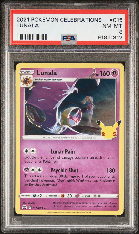 LUNALA 15/25 Common POKEMON CELEBRATIONS PSA8 NM-MT 8 PSA population 249 <a href=https://www.psacard.com/cert/91811312/psa>https://www.psacard.com/cert/91811312/psa</a>