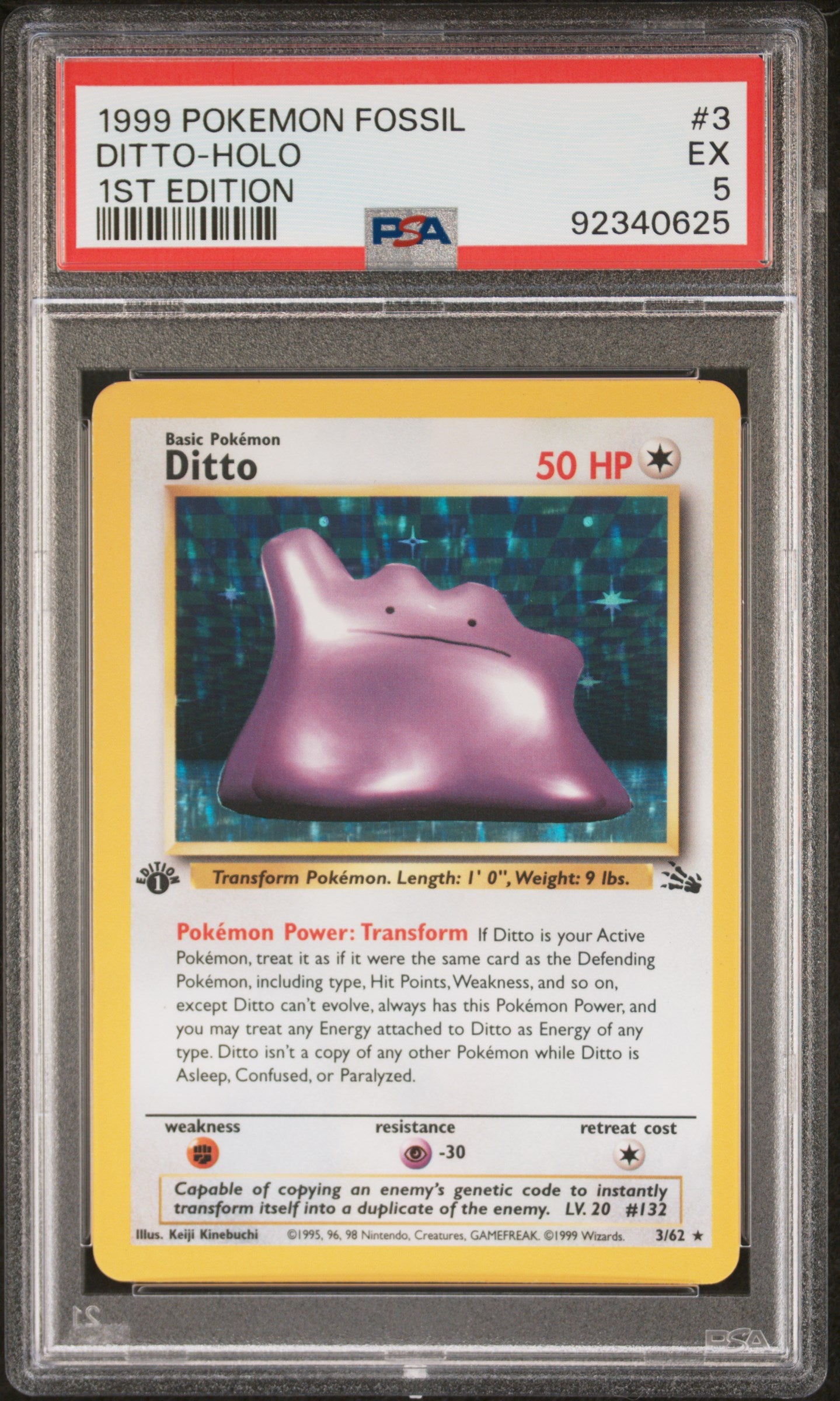 DITTO-HOLO 3/62 [1st Edition]  POKEMON FOSSIL 1ST EDITION PSA5 EX 5 PSA population 124 <a href=https://www.psacard.com/cert/92340625/psa>https://www.psacard.com/cert/92340625/psa</a>
