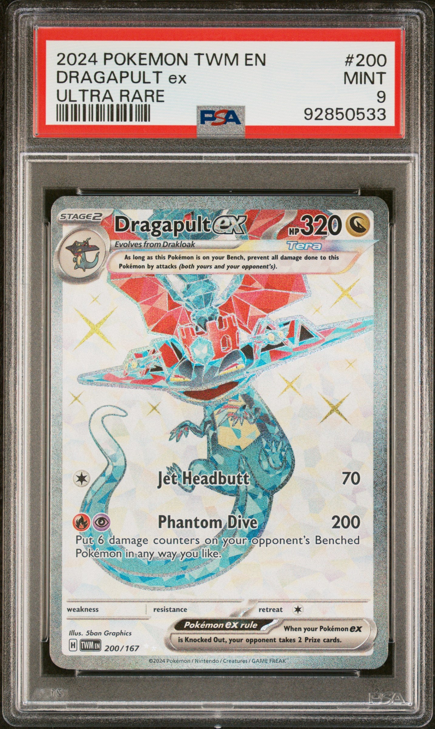 DRAGAPULT EX 200/167 Common POKEMON TWM EN-TWILIGHT MASQUERADE ULTRA RARE PSA9 MINT 9 PSA population 427 <a href=https://www.psacard.com/cert/92850533/psa>https://www.psacard.com/cert/92850533/psa</a>