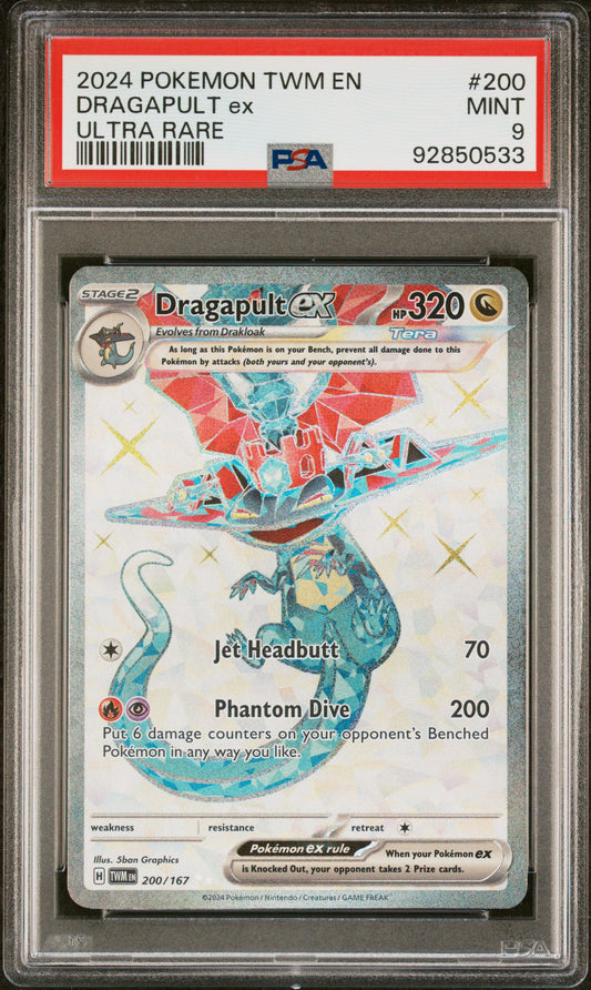 DRAGAPULT EX 200/167 Common POKEMON TWM EN-TWILIGHT MASQUERADE ULTRA RARE PSA9 MINT 9 PSA population 427 <a href=https://www.psacard.com/cert/92850533/psa>https://www.psacard.com/cert/92850533/psa</a>