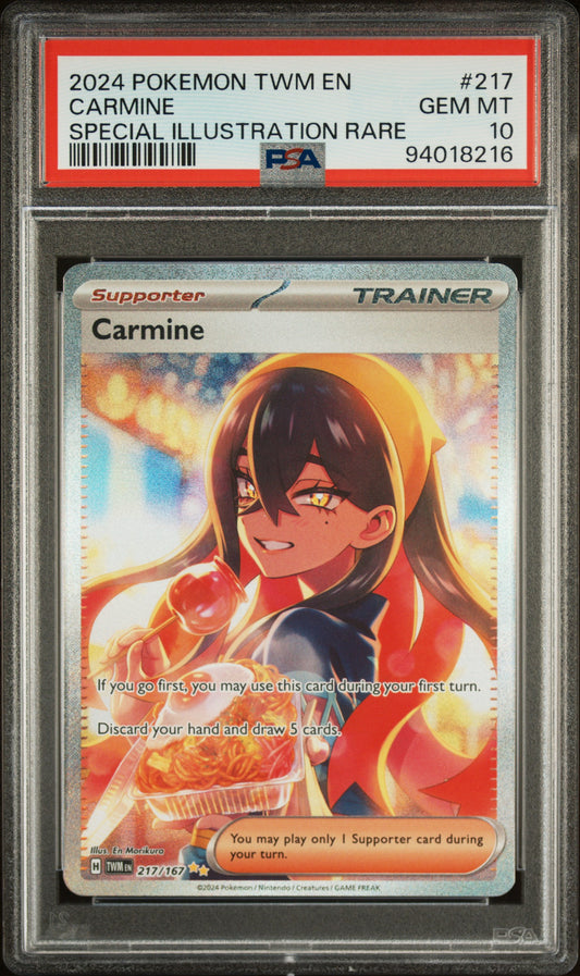 CARMINE 217/167 Common POKEMON TWM EN-TWILIGHT MASQUERADE SPECIAL ILLUSTRATION RARE PSA10 GEM MT 10 PSA population 3465 <a href=https://www.psacard.com/cert/94018216/psa>https://www.psacard.com/cert/94018216/psa</a>