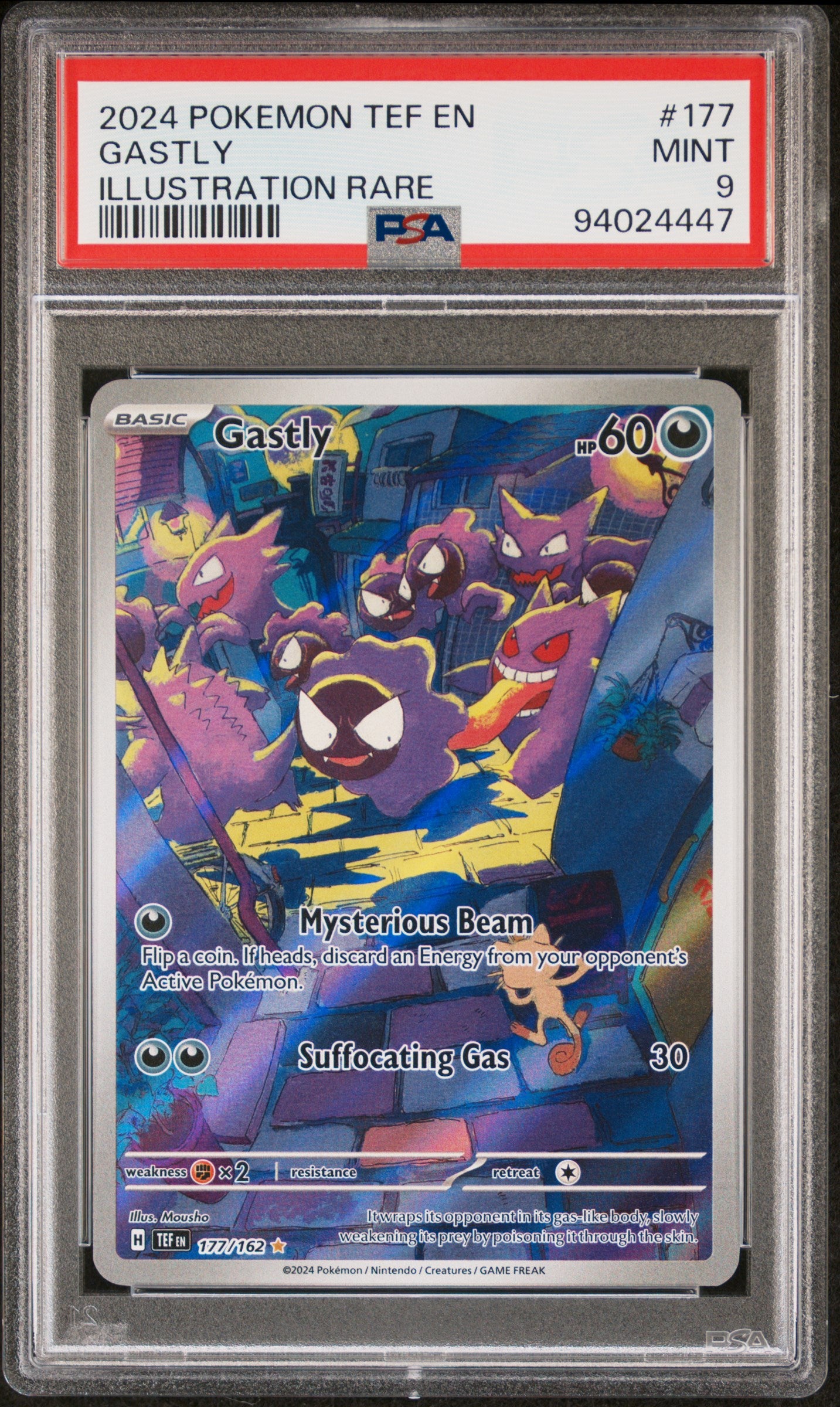 GASTLY 177/162 Common POKEMON TEF EN-TEMPORAL FORCES ILLUSTRATION RARE PSA9 MINT 9 PSA population 6095 <a href=https://www.psacard.com/cert/94024447/psa>https://www.psacard.com/cert/94024447/psa</a>
