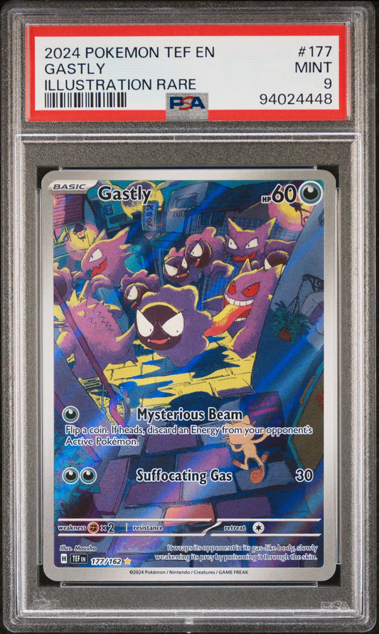 GASTLY 177/162 Common POKEMON TEF EN-TEMPORAL FORCES ILLUSTRATION RARE PSA9 MINT 9 PSA population 6095 <a href=https://www.psacard.com/cert/94024448/psa>https://www.psacard.com/cert/94024448/psa</a>
