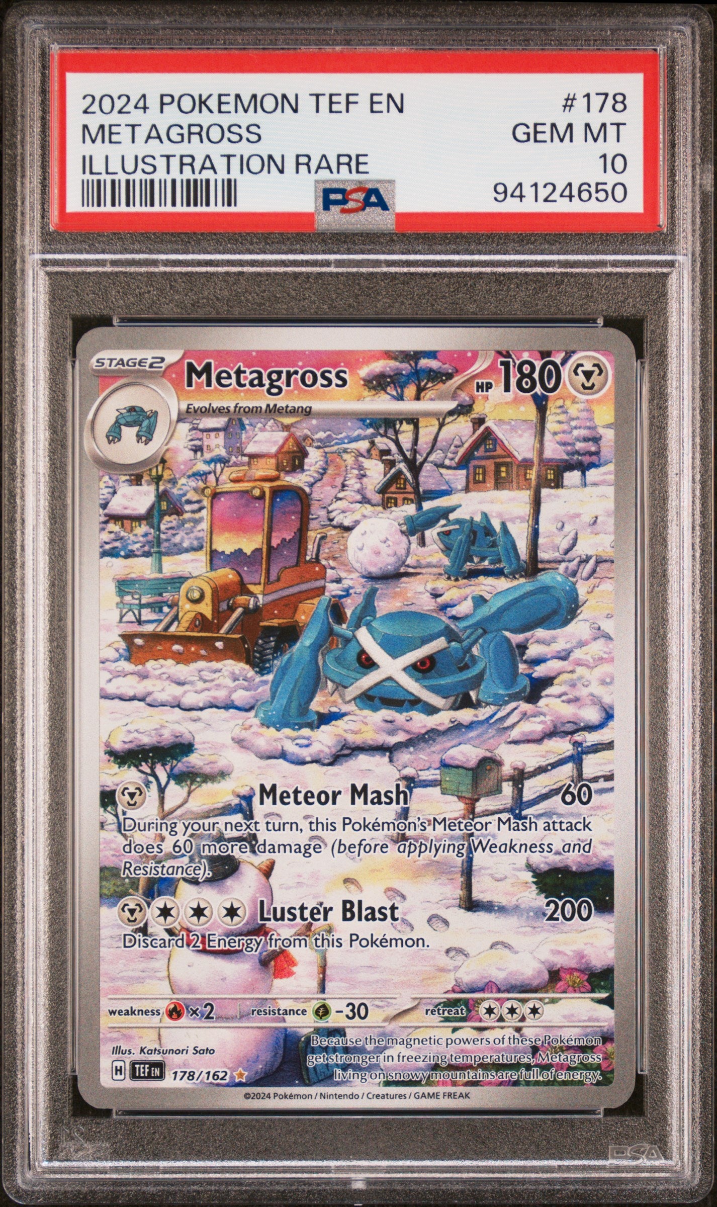 METAGROSS 178/162 Common POKEMON TEF EN-TEMPORAL FORCES ILLUSTRATION RARE PSA10 GEM MT 10 PSA population 1910 <a href=https://www.psacard.com/cert/94124650/psa>https://www.psacard.com/cert/94124650/psa</a>