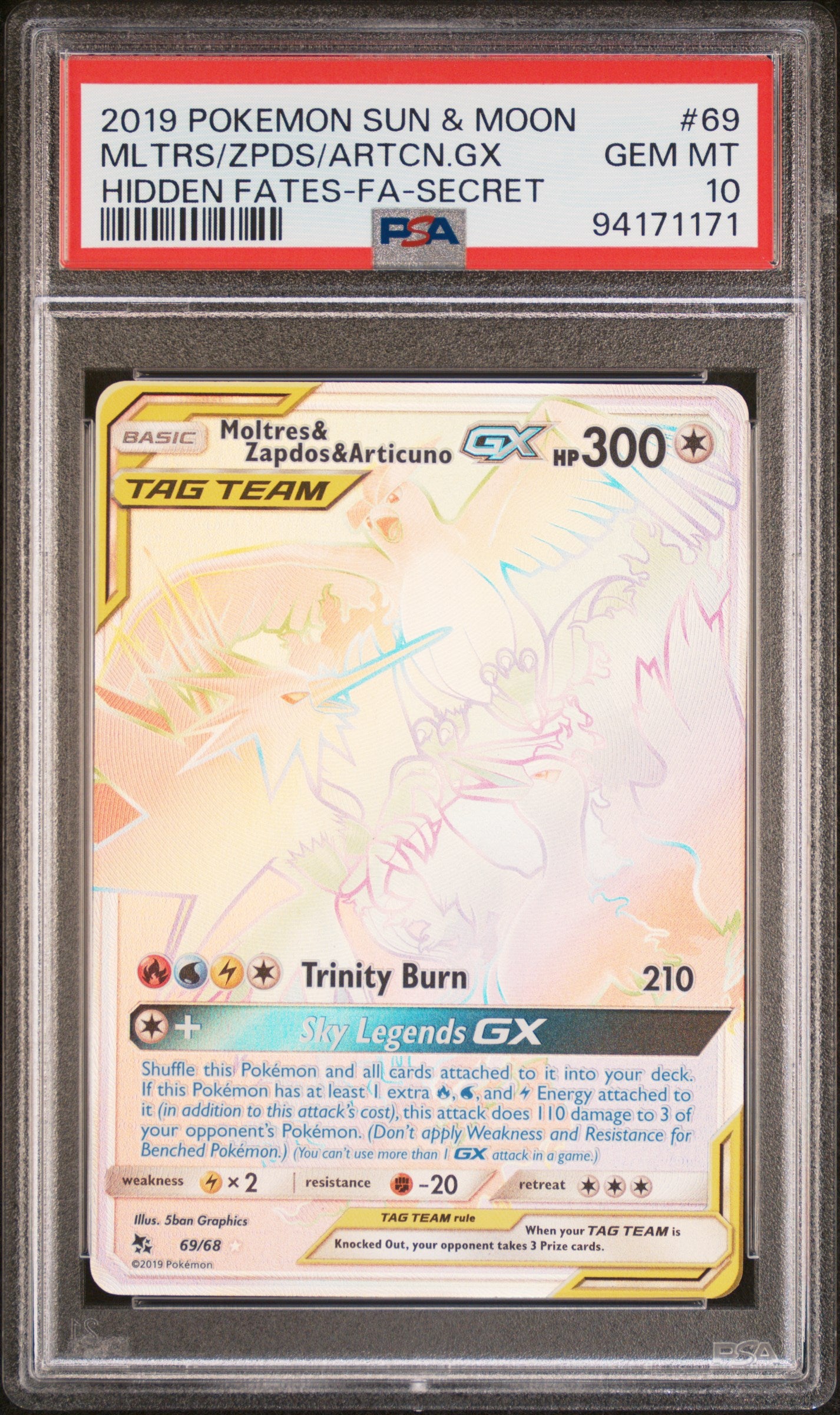 MLTRS/ZPDS/ARTCN.GX 69/68 Common POKEMON SUN & MOON HIDDEN FATES HIDDEN FATES-FA-SECRET PSA10 GEM MT 10 PSA population 12634 <a href=https://www.psacard.com/cert/94171171/psa>https://www.psacard.com/cert/94171171/psa</a>
