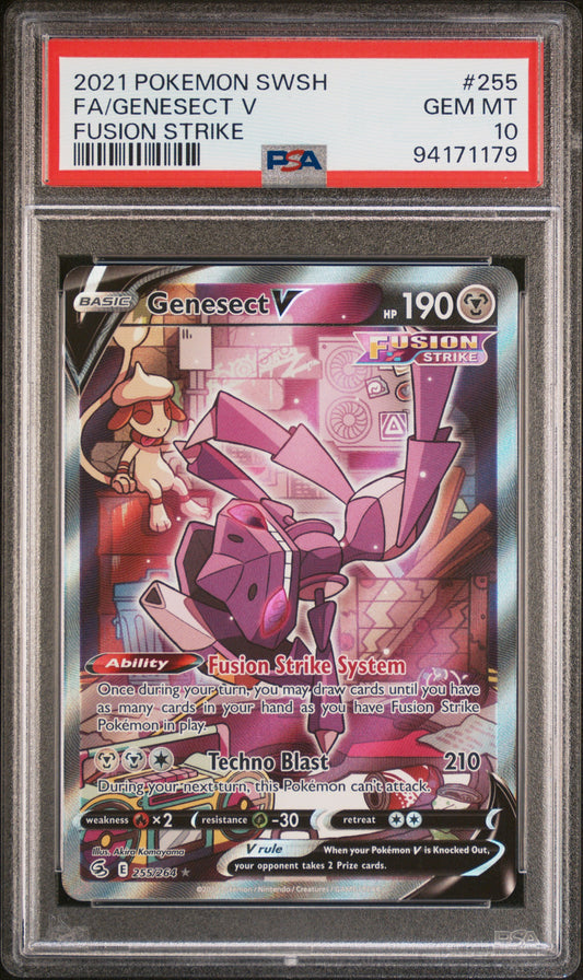 FA/GENESECT V 186/203 Common POKEMON SWORD & SHIELD FUSION STRIKE FUSION STRIKE PSA10 GEM MT 10 PSA population 1994 <a href=https://www.psacard.com/cert/94171179/psa>https://www.psacard.com/cert/94171179/psa</a>