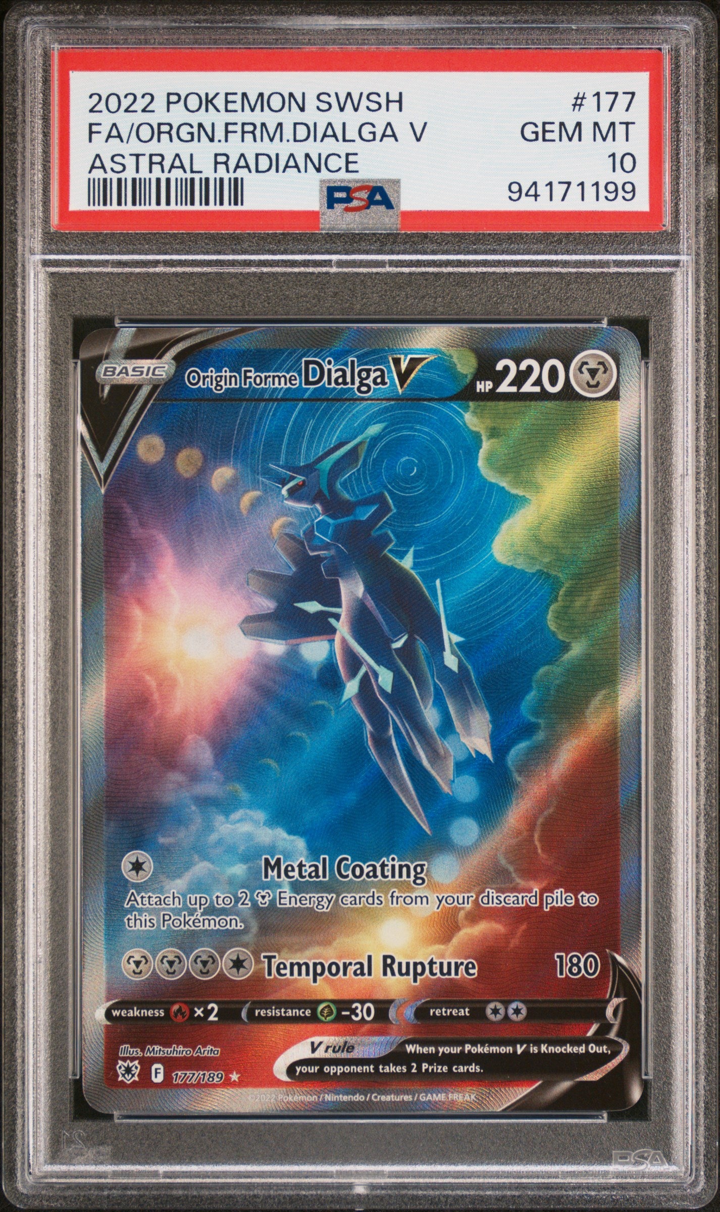 FA/ORGN.FRM.DIALGA V 177/189 Common POKEMON SWORD & SHIELD ASTRAL RADIANCE ASTRAL RADIANCE PSA10 GEM MT 10 PSA population 4423 <a href=https://www.psacard.com/cert/94171199/psa>https://www.psacard.com/cert/94171199/psa</a>