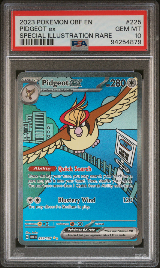 PIDGEOT EX 225/197 Common POKEMON OBF EN-OBSIDIAN FLAMES SPECIAL ILLUSTRATION RARE PSA10 GEM MT 10 PSA population 1957 <a href=https://www.psacard.com/cert/94254879/psa>https://www.psacard.com/cert/94254879/psa</a>