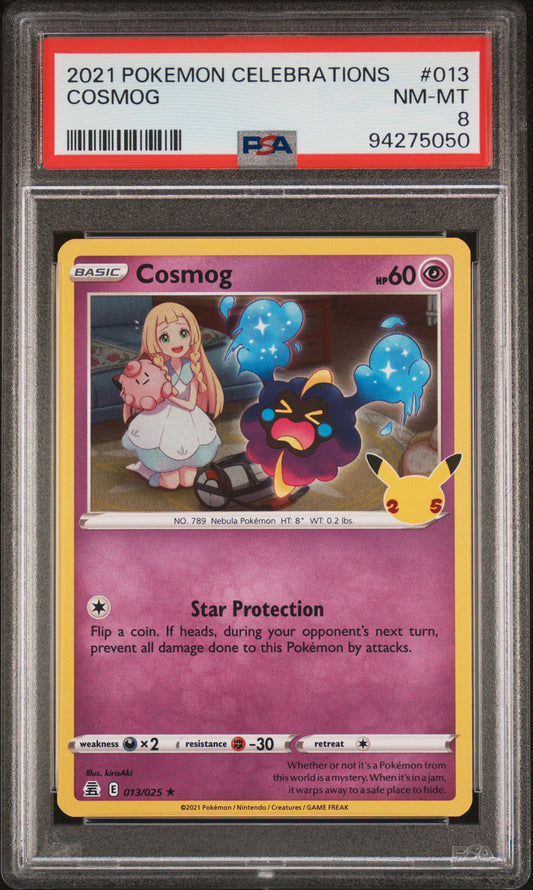 COSMOG 13/25 Common POKEMON CELEBRATIONS PSA8 NM-MT 8 PSA population 146 <a href=https://www.psacard.com/cert/94275050/psa>https://www.psacard.com/cert/94275050/psa</a>