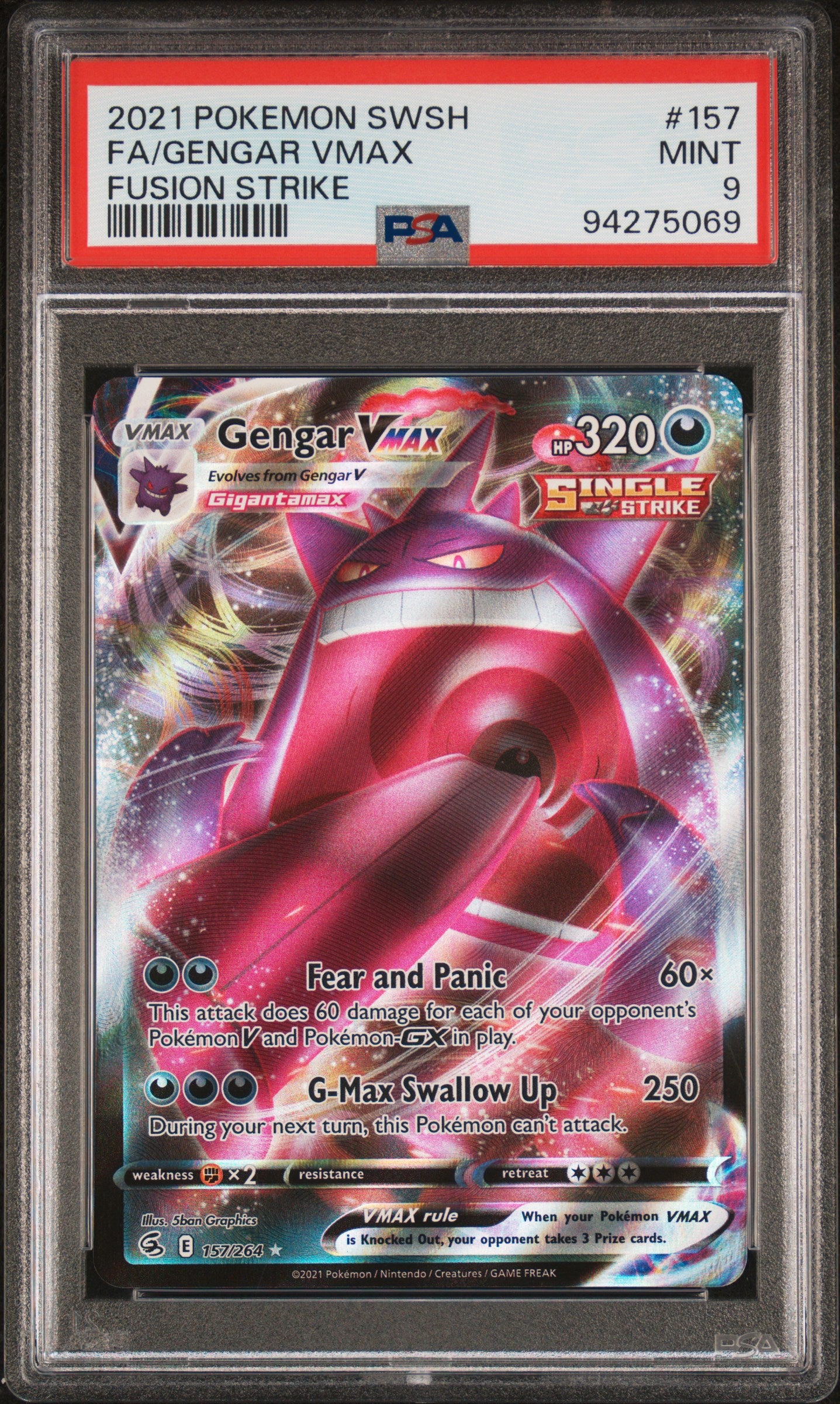 FA/GENGAR VMAX 157/264 Common POKEMON SWORD & SHIELD FUSION STRIKE FUSION STRIKE PSA9 MINT 9 PSA population 2144 <a href=https://www.psacard.com/cert/94275069/psa>https://www.psacard.com/cert/94275069/psa</a>