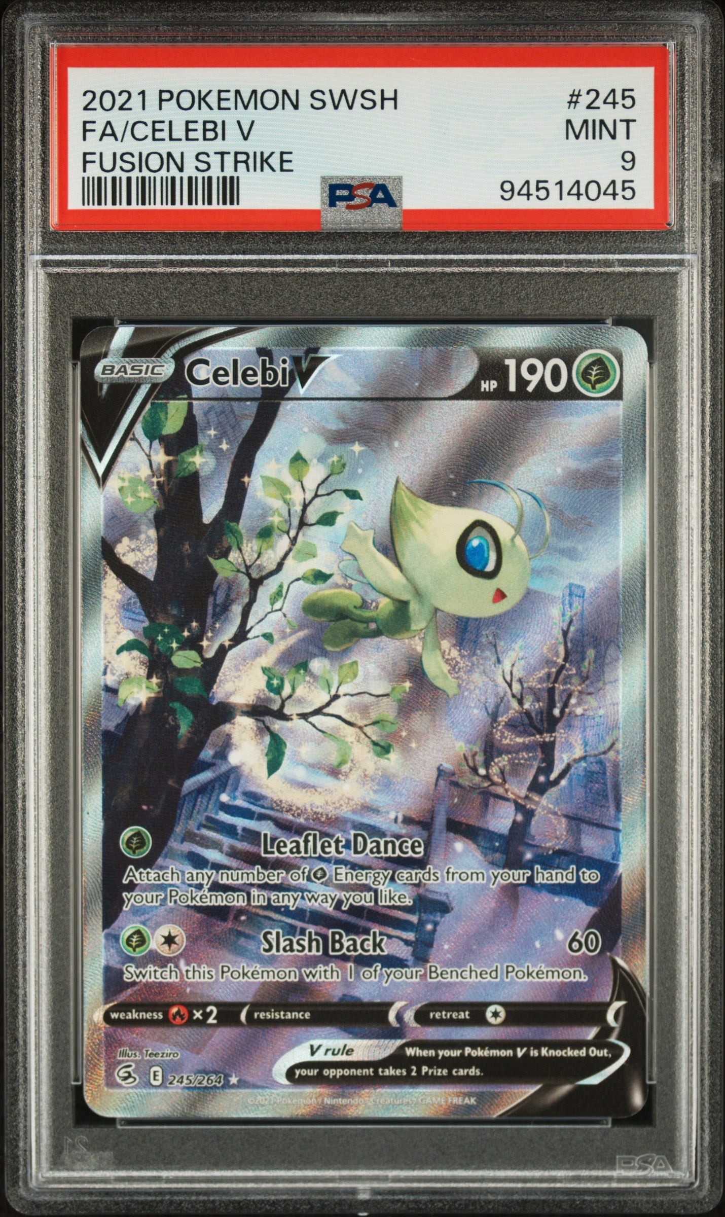 FA/CELEBI V 245/264 Common POKEMON SWORD & SHIELD FUSION STRIKE FUSION STRIKE PSA9 MINT 9 PSA population 6030 <a href=https://www.psacard.com/cert/94514045/psa>https://www.psacard.com/cert/94514045/psa</a>