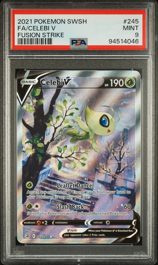 FA/CELEBI V 245/264 Common POKEMON SWORD & SHIELD FUSION STRIKE FUSION STRIKE PSA9 MINT 9 PSA population 6030 <a href=https://www.psacard.com/cert/94514046/psa>https://www.psacard.com/cert/94514046/psa</a>