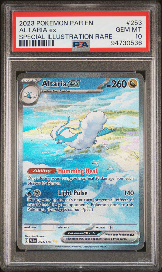ALTARIA EX 253/182 Common POKEMON PAR EN-PARADOX RIFT SPECIAL ILLUSTRATION RARE PSA10 GEM MT 10 PSA population 1744 <a href=https://www.psacard.com/cert/94730536/psa>https://www.psacard.com/cert/94730536/psa</a>