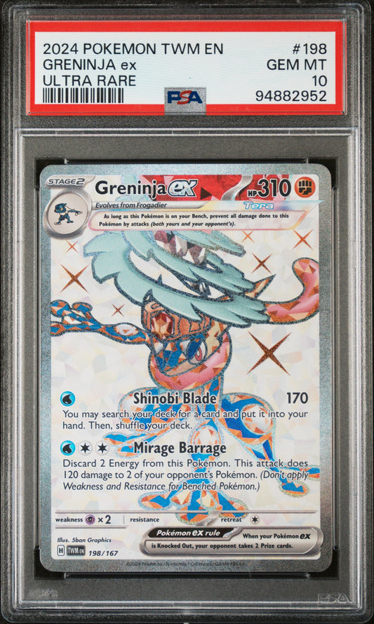 GRENINJA EX 198/167 Common POKEMON TWM EN-TWILIGHT MASQUERADE ULTRA RARE PSA10 GEM MT 10 PSA population 516 <a href=https://www.psacard.com/cert/94882952/psa>https://www.psacard.com/cert/94882952/psa</a>